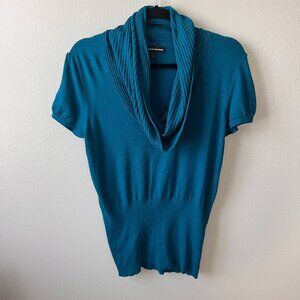Express Design Studio Y2K Cowl Neck Stretch Blouse Teal